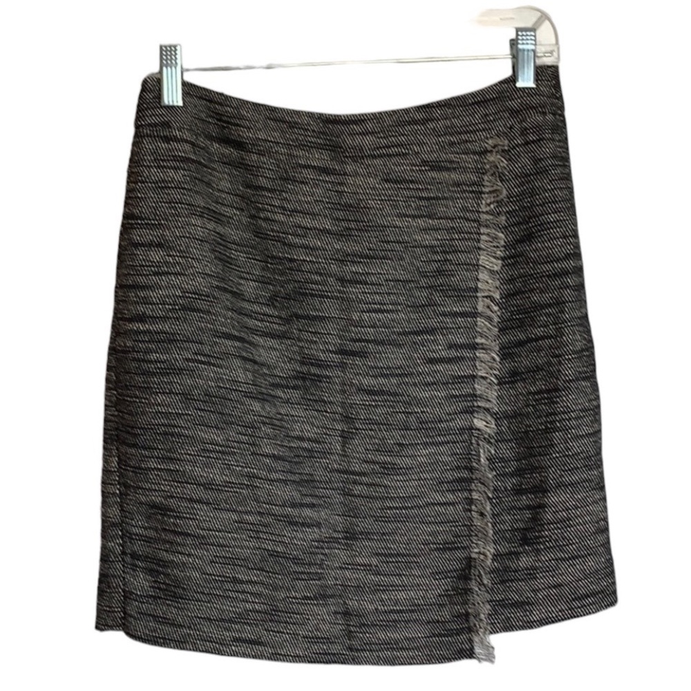 Black woven faux wrap skirt. 4
